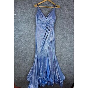 Vintage Nightway Metallic Gown Dress Womens 4 Blue 80s Shimmer Fairy Flounce Hem
